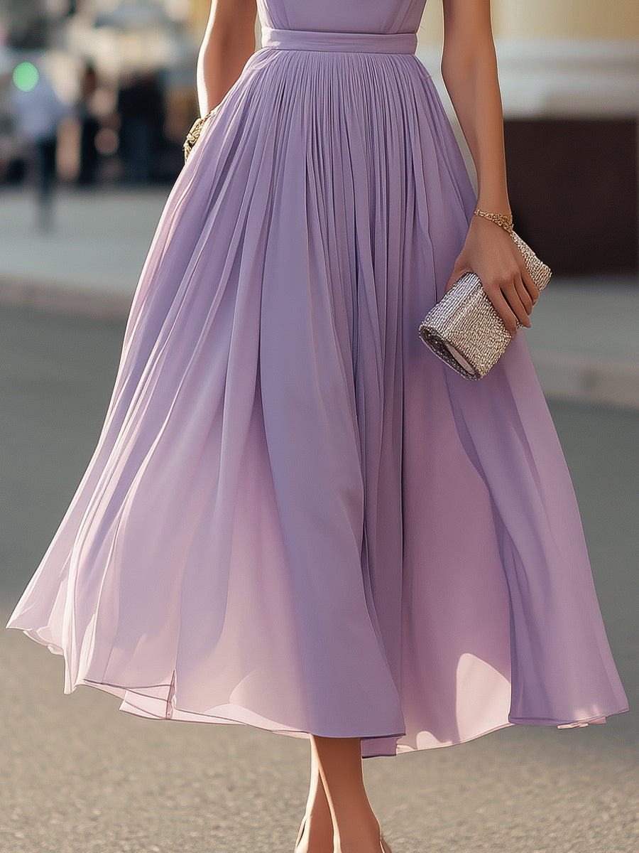 Olivia Bennet | Sleeveless Pleated Waist Midi Dress