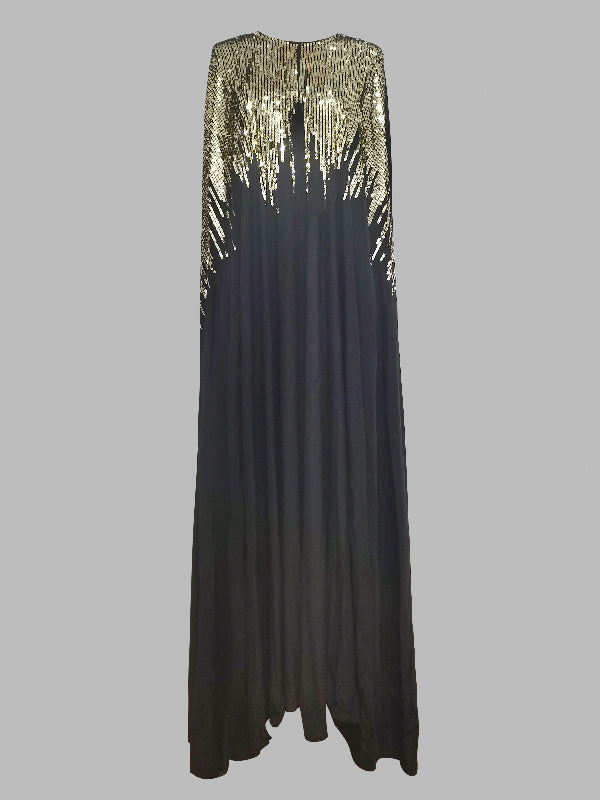 Olivia Bennet | Long Sleeves Loose Rhinestone Round-Neck Maxi Dresses