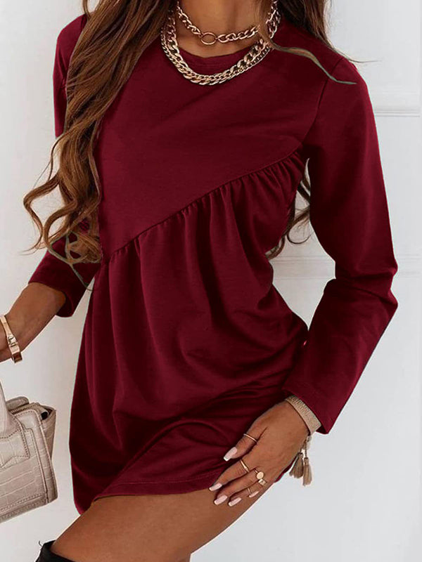 Olivia Bennet | Casual Loose Long Sleeves Solid Color Round-Neck Mini Dresses