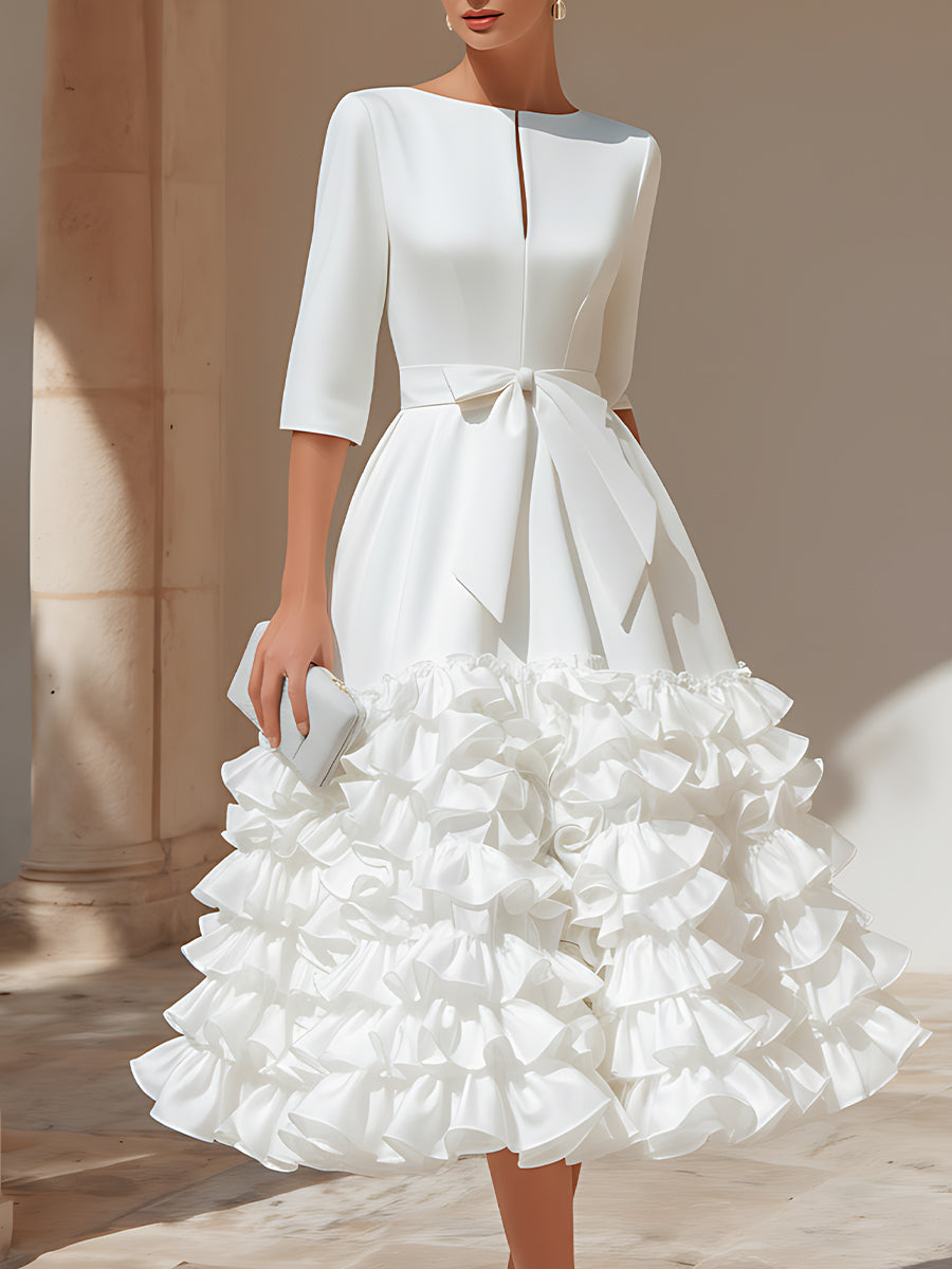 Olivia Bennet | Belted Ruffled-Hem Midi Dress