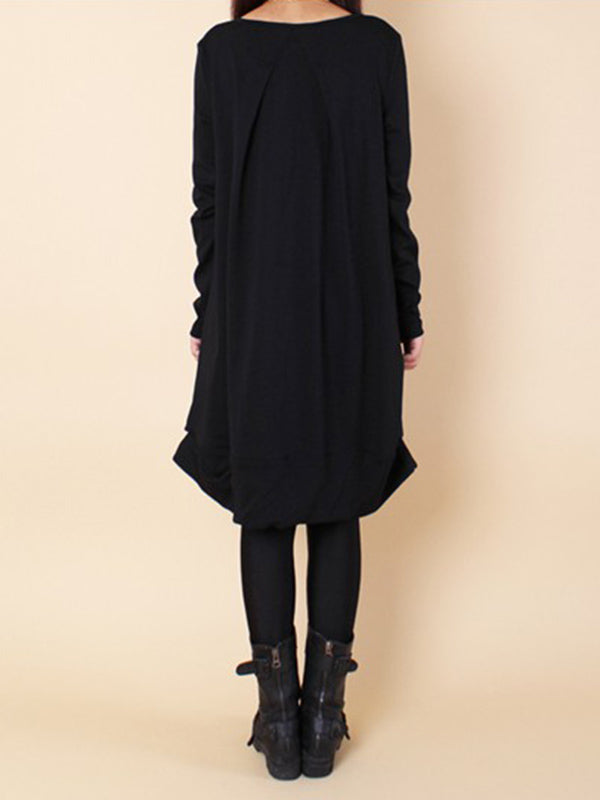 Olivia Bennet | A-line Long Sleeves Pleated Solid Color Round-neck Dresses Maxi Dresses