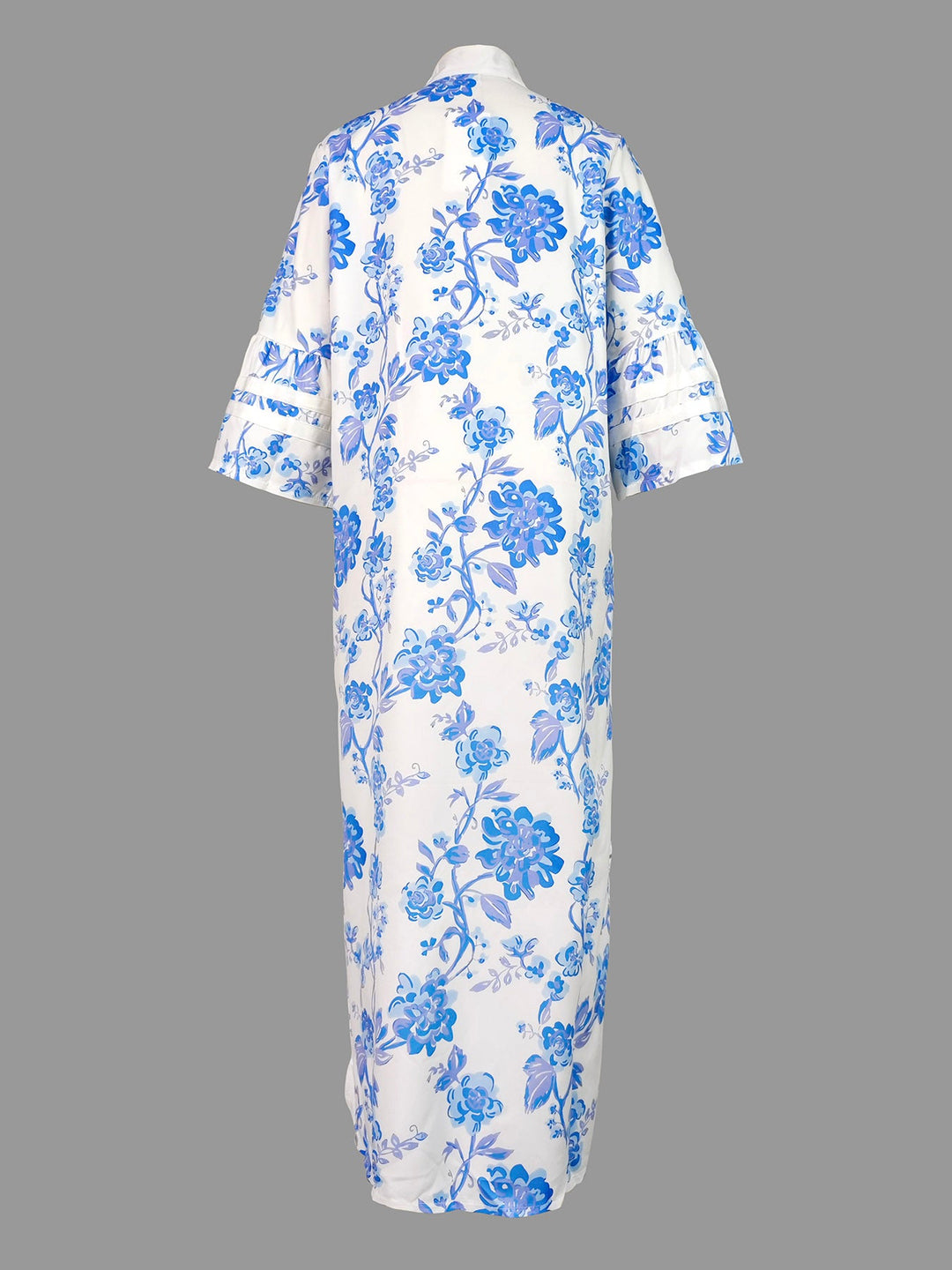 Olivia Bennet | Flared Sleeves Loose Flower Print Split-Joint Split-side Deep V-Neck Midi Dresses