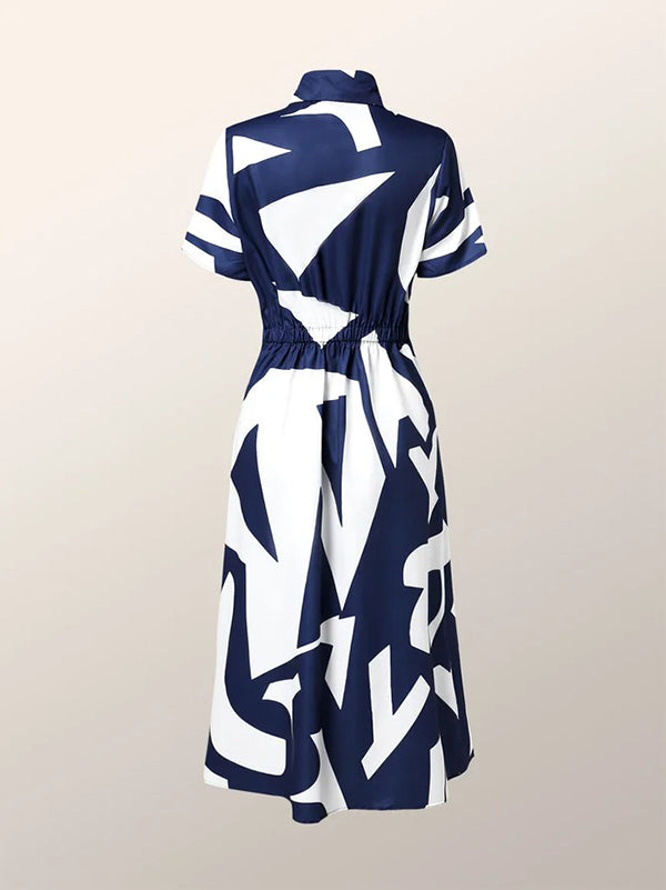 Olivia Bennet | Short Sleeves Printed Lapel Maxi Dresses
