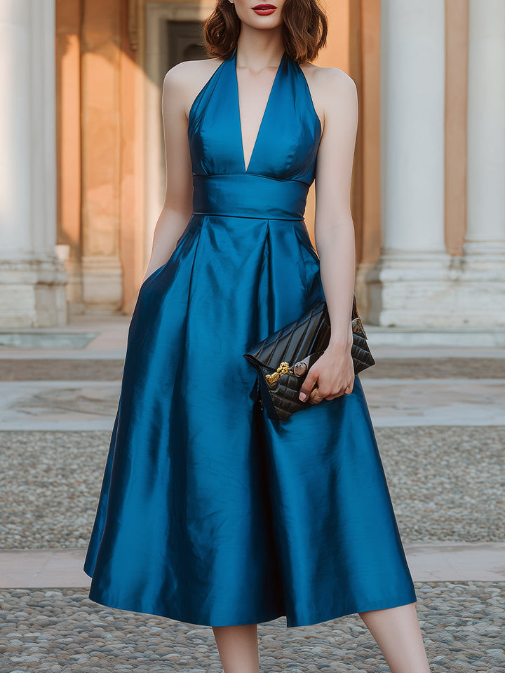 Olivia Bennet | Halter V-Neck Pleated Chiffon Dress