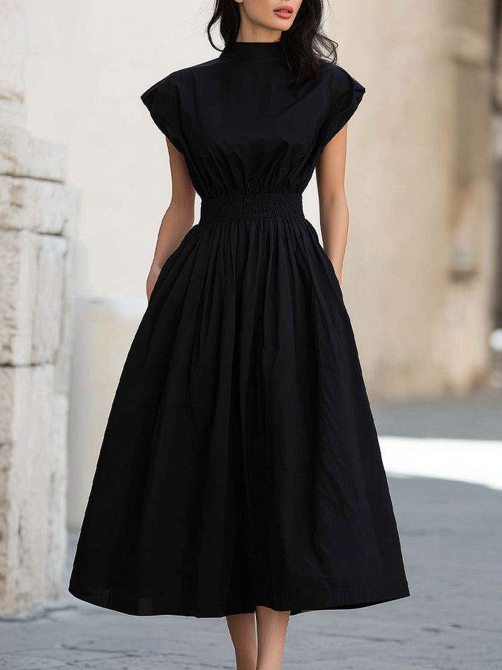 Olivia Bennet | High Neck Smocked Waist Midi Dress