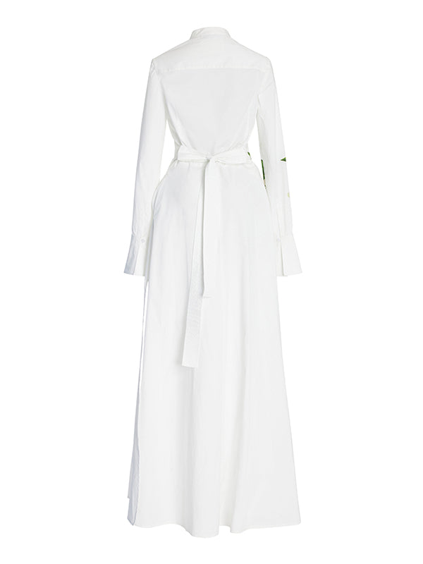 Olivia Bennet | A-Line Long Sleeves Buttoned Flower Print Round-Neck Maxi Dresses