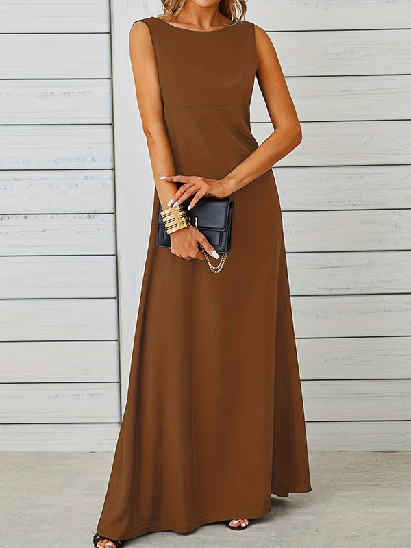 Olivia Bennet | A-Line Loose Solid Color Round-Neck Maxi Dresses