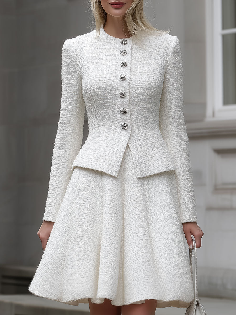 Olivia Bennet | White Textured Tweed Two-Piece Set