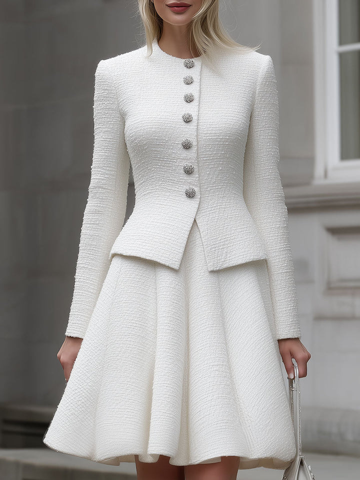 Olivia Bennet | White Textured Tweed Two-Piece Set