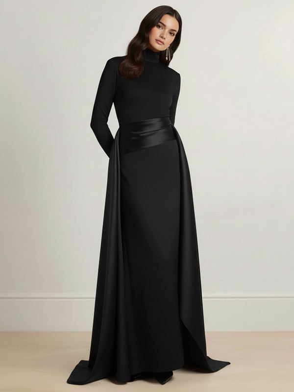 Olivia Bennet | Bodycon Elasticated Waist Asymmetric Solid Color Split-Joint High Neck Maxi Dresses