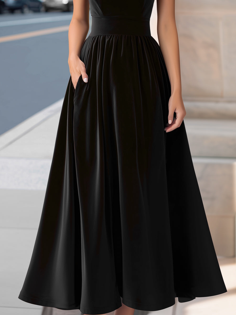 Olivia Bennet | Boat-Neck A-Line Velvet Gown