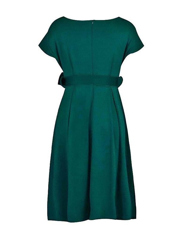Olivia Bennet | Bowknot Lace-Up Solid Color V-Neck Midi Dresses