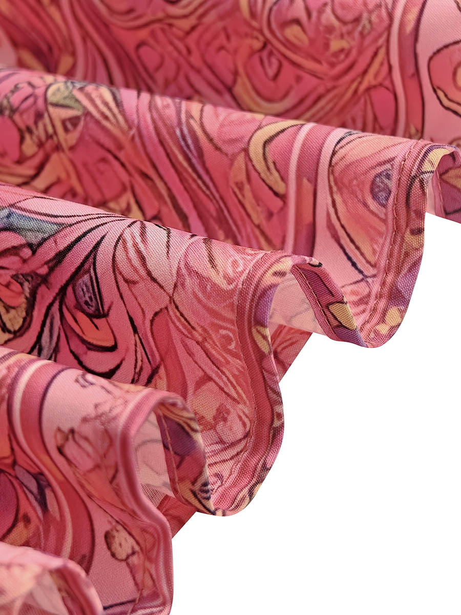 Olivia Bennet | Long Sleeves Loose Contrast Color Printed Mock Neck Midi Dresses