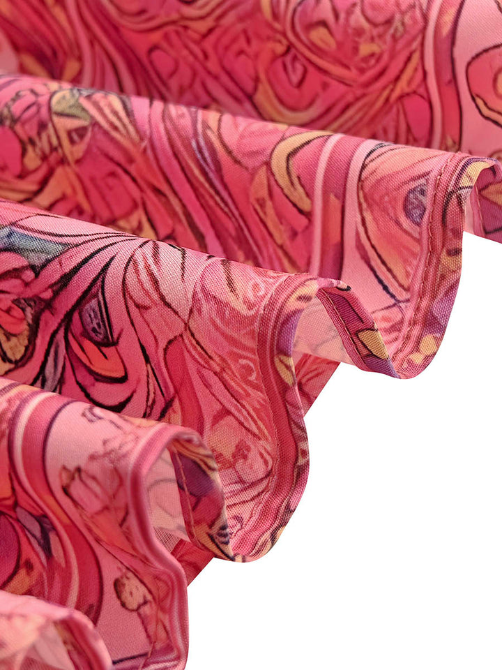 Olivia Bennet | Long Sleeves Loose Contrast Color Printed Mock Neck Midi Dresses