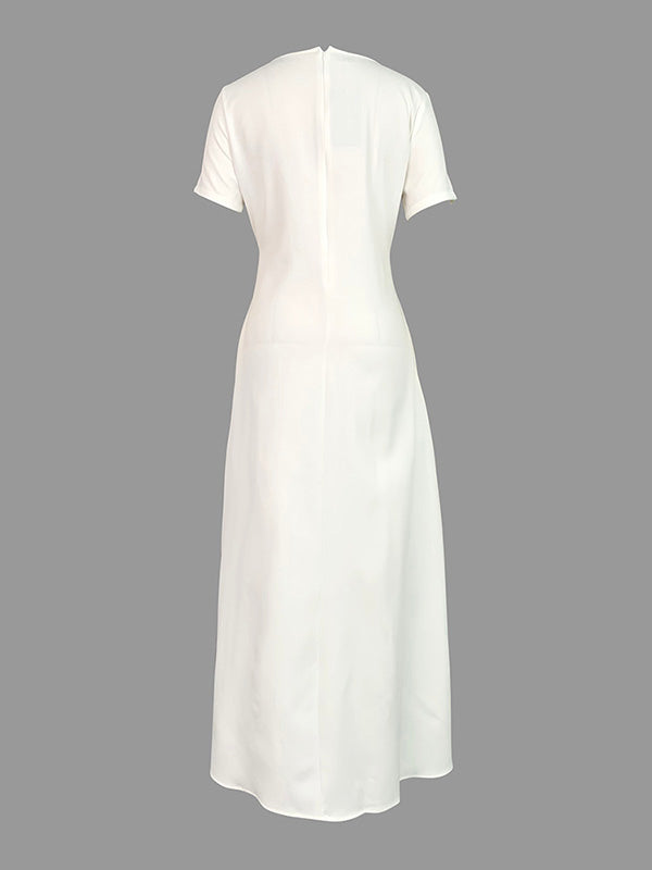 Olivia Bennet | Short Sleeves Flower Print Boat Neck Maxi Dresses