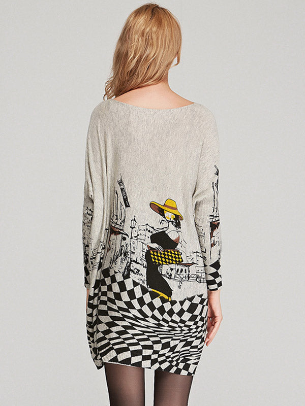 Olivia Bennet | Vintage Loose Printed Split-Joint Sweater