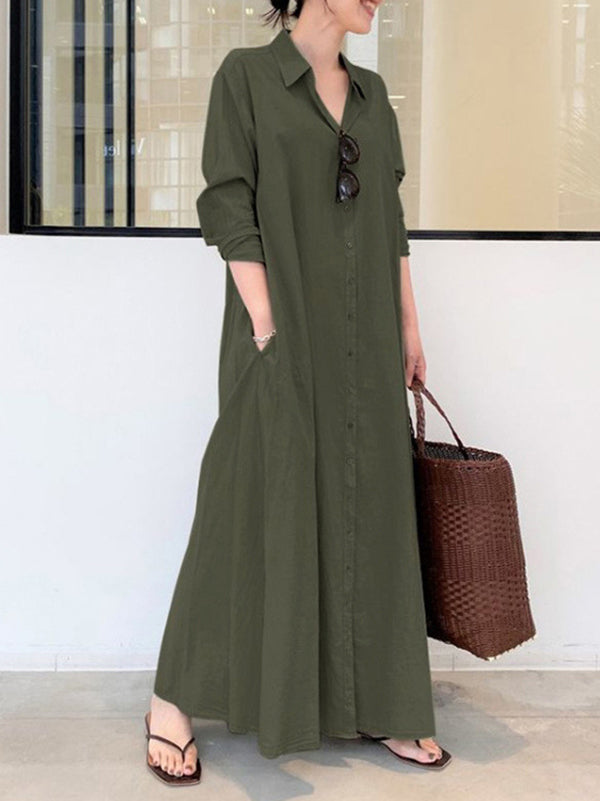 Olivia Bennet | Original Solid Color Lapel Shirt Dress