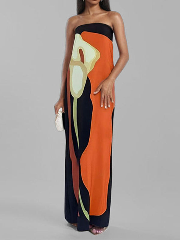 Olivia Bennet | Loose Plus Size Printed Split-Joint Tube Maxi Dresses