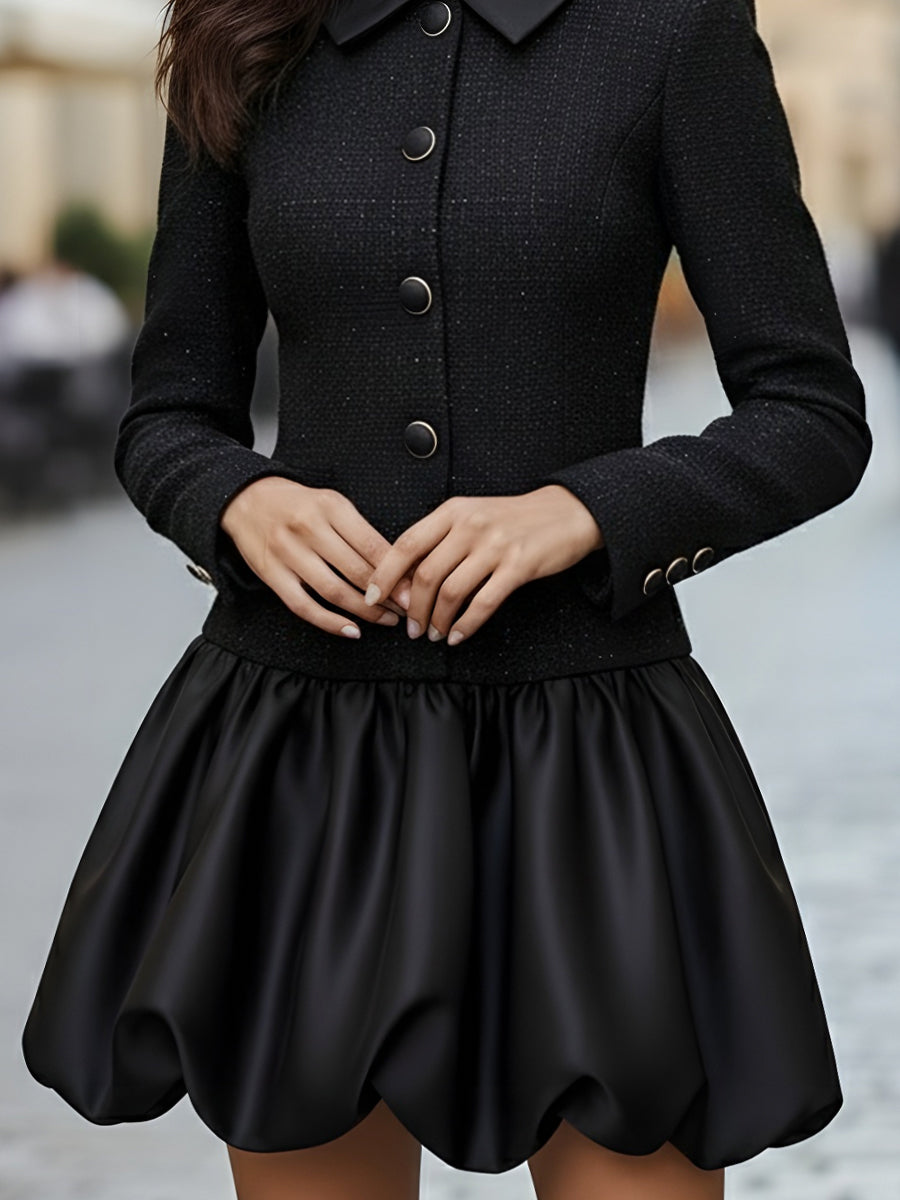 Olivia Bennet | Ivory Bubble-Hem Tweed and Satin Dress