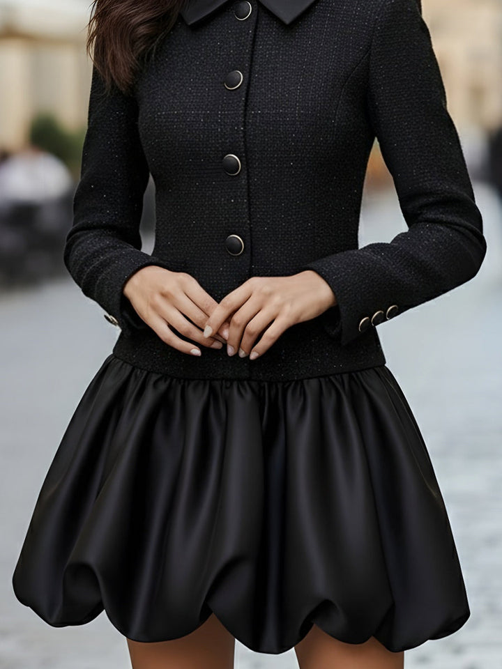 Olivia Bennet | Ivory Bubble-Hem Tweed and Satin Dress
