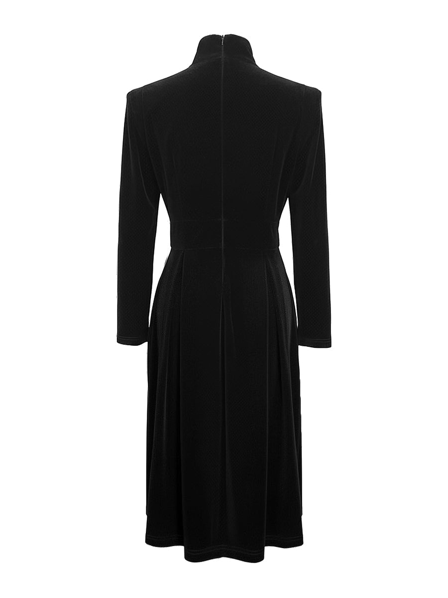 Olivia Bennet | Long Sleeves Skinny Solid Color High Neck Midi Dresses