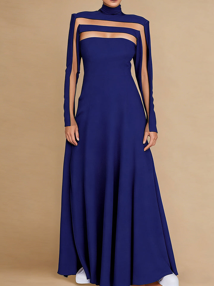 Olivia Bennet | A-Line Long Sleeves Split-Joint High Neck Maxi Dresses
