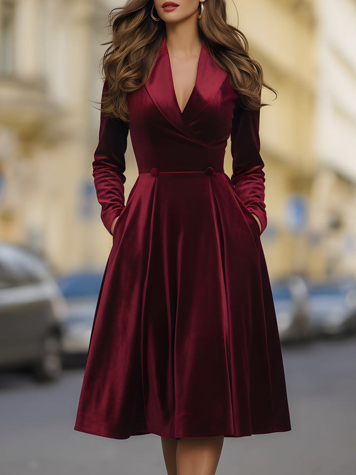 Olivia Bennet | Burgundy Velvet Blazer Midi Dress
