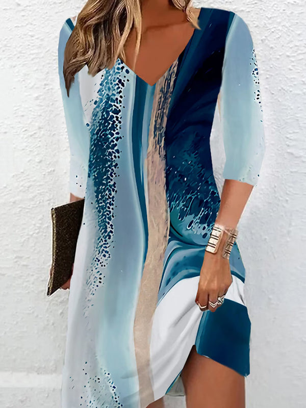 Olivia Bennet | A-Line Loose Printed V-Neck Mini Dresses