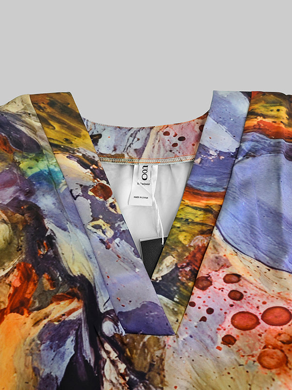 Olivia Bennet | Batwing Sleeves Loose Gauze Printed Split-Joint V-Neck Maxi Dresses