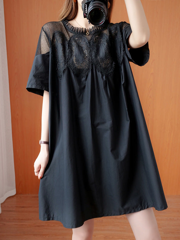 Olivia Bennet | Original Solid Lace Split-Side Short Sleeve A-Line Mini Dress