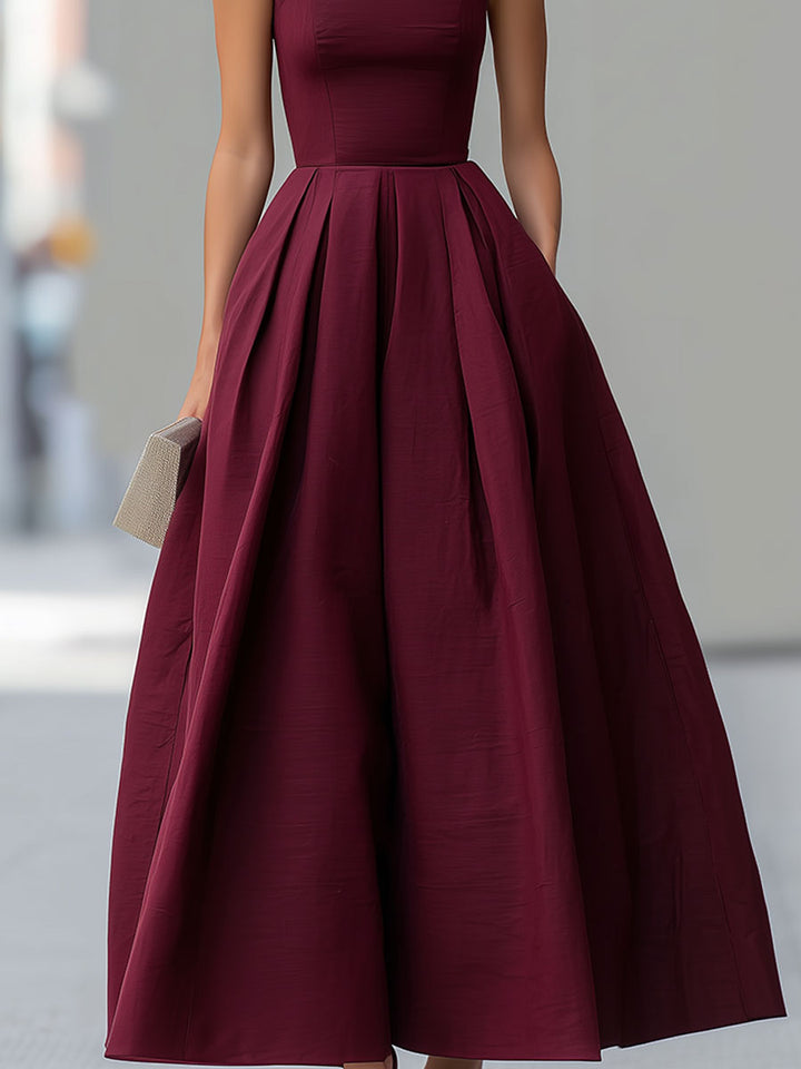 Olivia Bennet | Burgundy Square-Neck Midi Dress