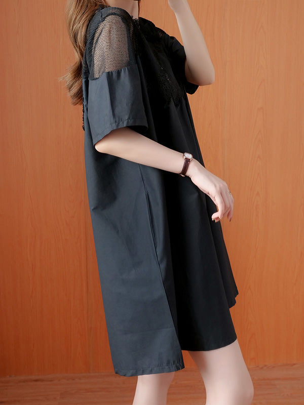 Olivia Bennet | Original Solid Lace Split-Side Short Sleeve A-Line Mini Dress