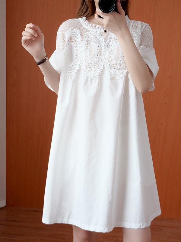 Olivia Bennet | Original Solid Lace Split-Side Short Sleeve A-Line Mini Dress