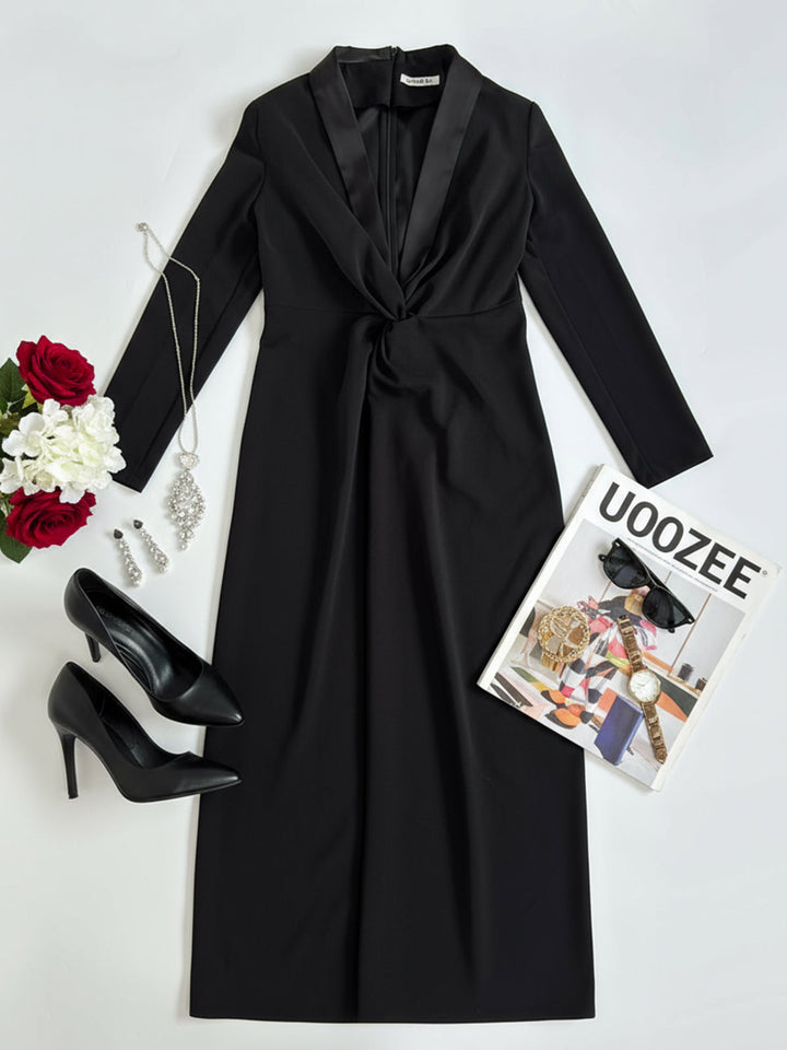Olivia Bennet | Long Sleeves Skinny Solid Color Deep V-Neck Maxi Dresses