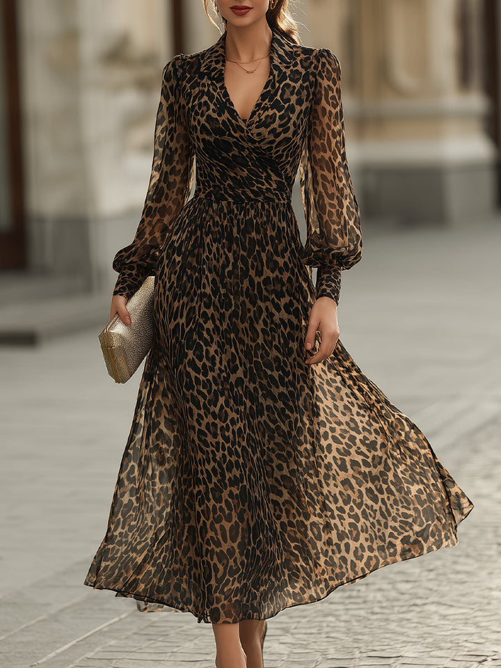 Olivia Bennet | Leopard Print Wrap Midi Dress With Long Sleeves