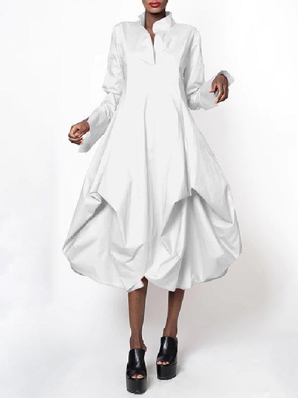 Olivia Bennet | Stylish Loose Stand-Collar Long Sleeves Midi Dress