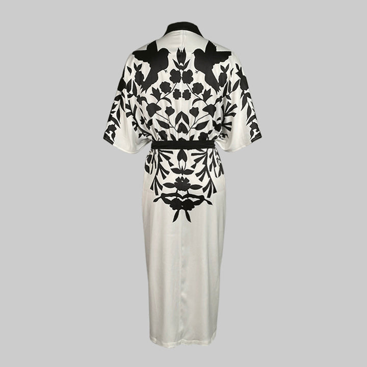 Olivia Bennet | Half Sleeves Flower Print Printed Tied Waist V-Neck Midi Dresses