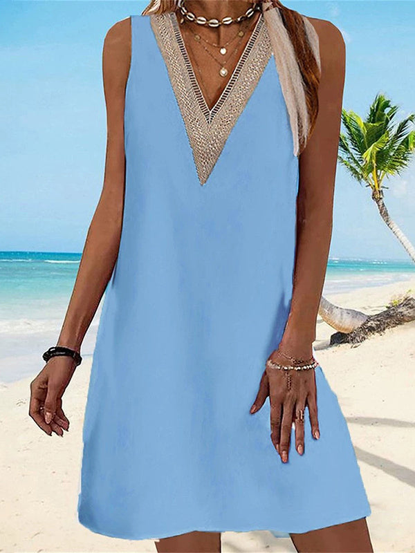 Olivia Bennet | A-line Loose Hollow Split-Joint V-neck Mini Dresses