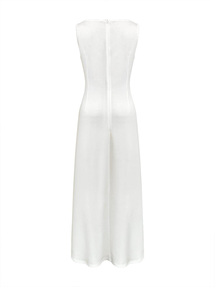 Olivia Bennet | Sleeveless Gauze Pleated Solid Color Split-Joint Round-Neck Evening Dresses Maxi Dresses