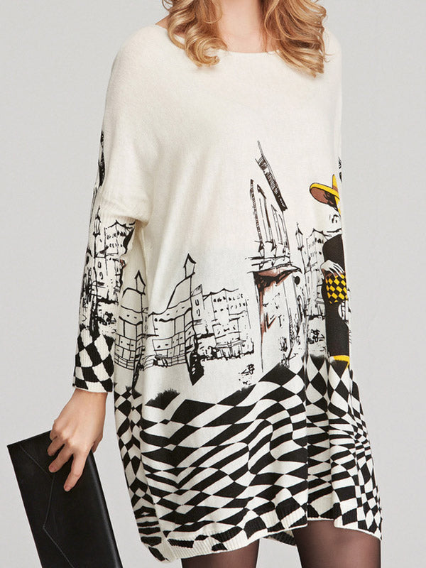 Olivia Bennet | Vintage Loose Printed Split-Joint Sweater