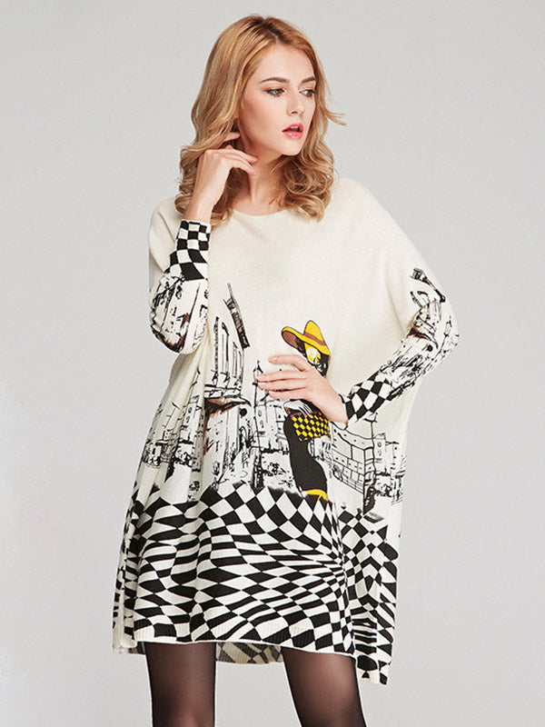Olivia Bennet | Vintage Loose Printed Split-Joint Sweater