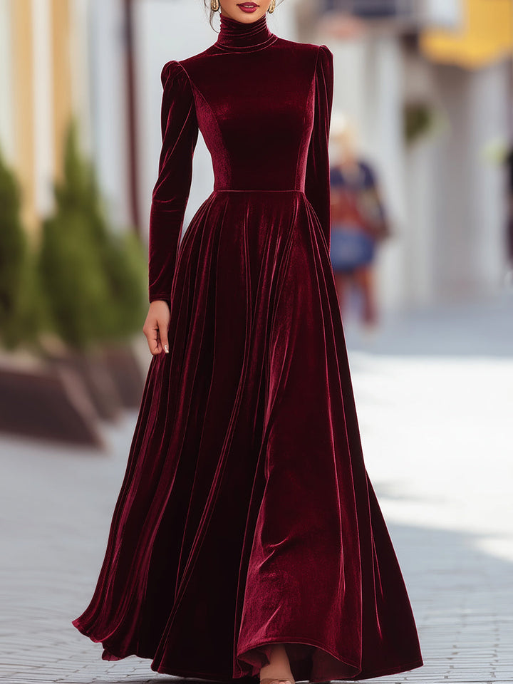 Olivia Bennet | Burgundy Velvet Long-Sleeve Gown
