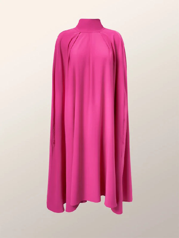 Olivia Bennet | Simple Batwing Sleeves Lace-Up Solid Color High-Neck Midi Dresses
