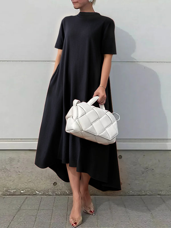 Olivia Bennet | High-Low Short Sleeves Solid Color Maxi Dresses