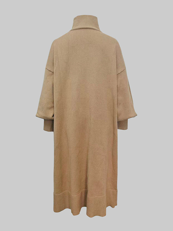 Olivia Bennet | Long Sleeves Loose Solid Color High Neck Midi Dresses Sweater Dresses