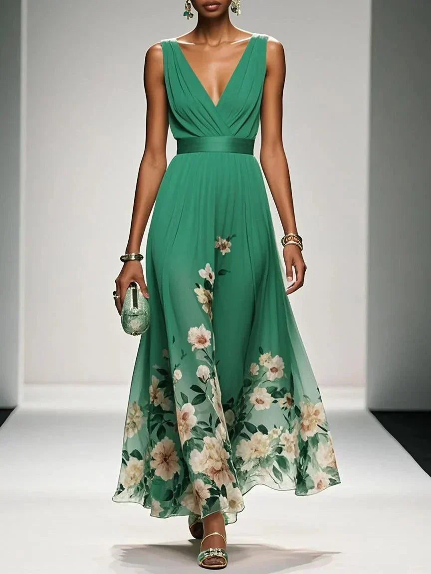 Women Floral Chiffon Maxi Dress