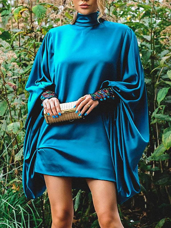 Olivia Bennet | Going Out Loose Batwing Sleeves Buttoned Solid Color Mini Dresses
