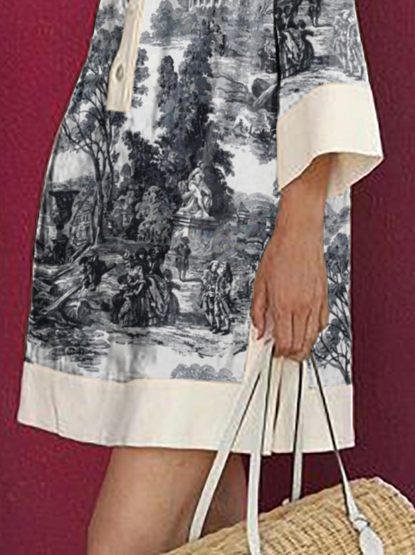Olivia Bennet | Long Sleeves Loose Printed Lapel Mini Dresses Shirt Dress