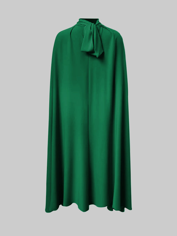Olivia Bennet | Simple Batwing Sleeves Lace-Up Solid Color High-Neck Midi Dresses