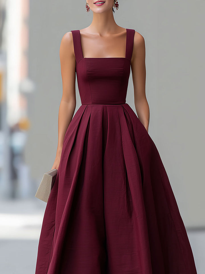 Olivia Bennet | Burgundy Square-Neck Midi Dress